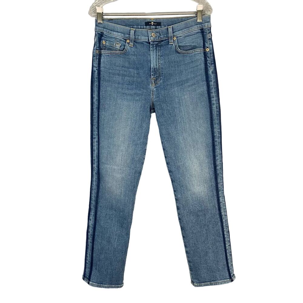 7 For All Mankind Edie - High Waist Crop Straight Leg with Side Stripe